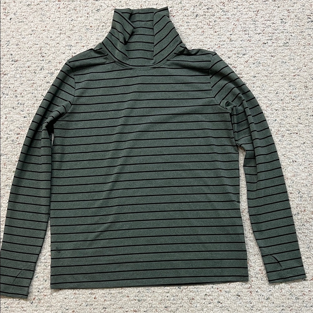 Lole Striped Greenish/gray and black  Turtleneck pullover.